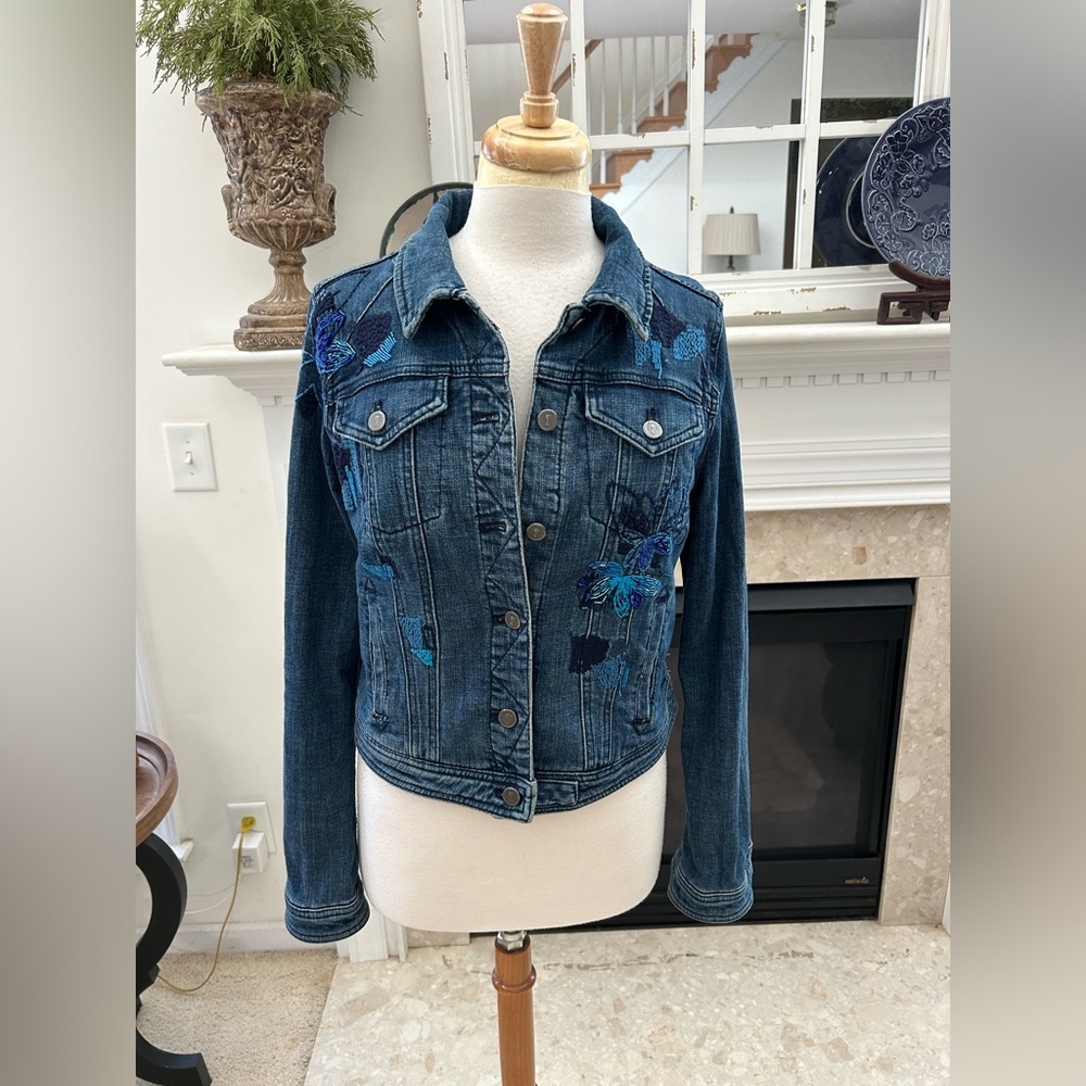 Pilcro and the Letterpress Blue Embroidered Jean Jacket